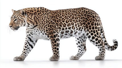 Obraz premium Majestic Leopard in Motion Against a Clean White Background