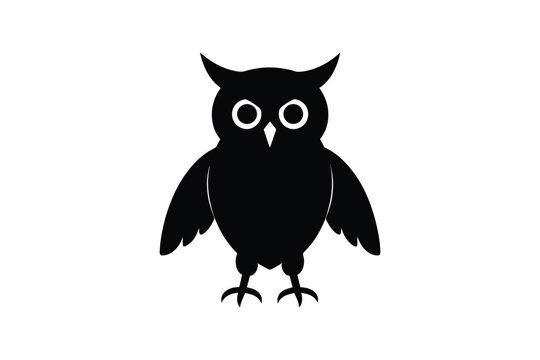 Cute owl silhouette bird icon standing with spread wings representing wisdom intelligence and nocturnal nature life