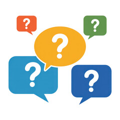 Colorful speech bubbles with question marks query isolated on a transparent background