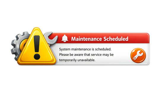 System maintenance scheduled notification banner with warning and wrench