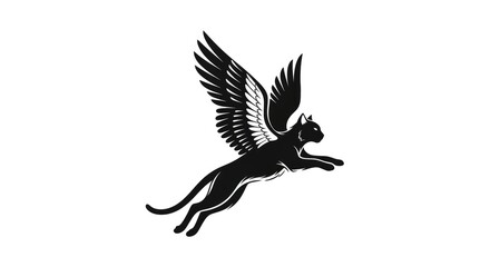 Fototapeta premium An Elegant Vector Silhouette of a Soaring Feline Fantasy Creature from Celestial Realms