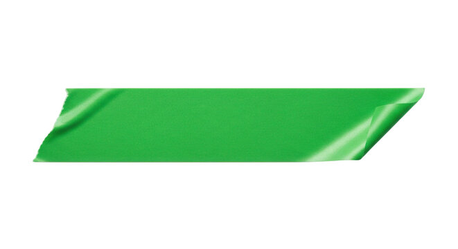 Green tape strip with torn edge on black background