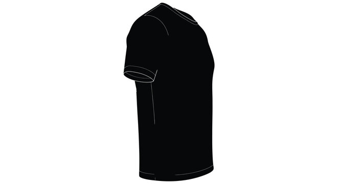 A stark black t shirt is displayed in profile against a white background showcasing its simple form silhouette high quality professional detailed