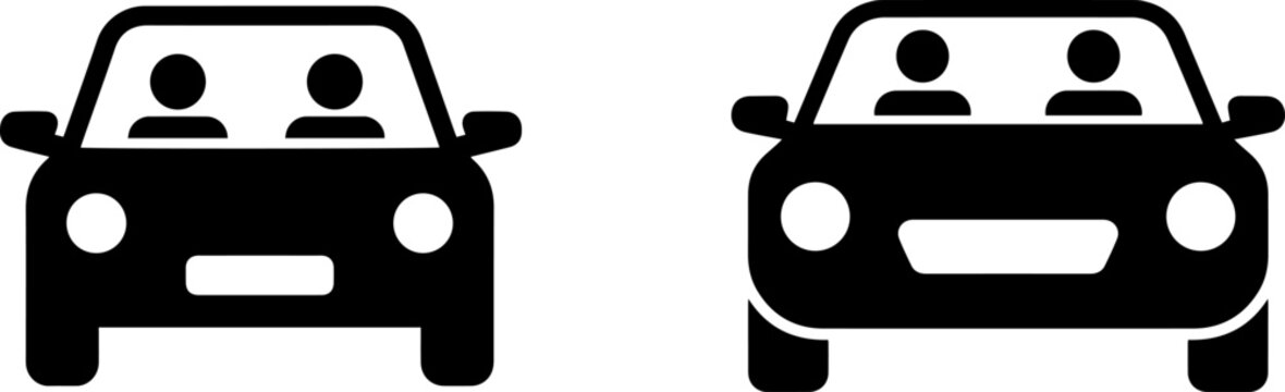 Two cars with people inside on white background