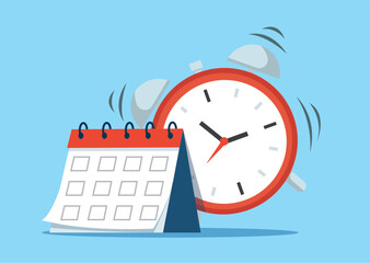 Alarm Clock Ringing with Calendar Planner vector illustration