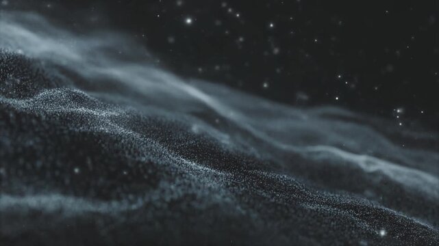 Sparse constellation white particles drifting 3D depth slow parallax dreamy futuristic cinematic surreal ethereal ambience cascading softly glowing abstract unique style variation one