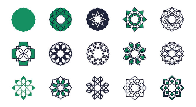 Set of Islamic Geometric Ornaments and Arabesque Mandalas for Ramadan Kareem Decoration