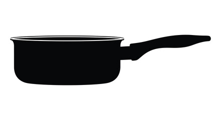 A stark black silhouette of a classic saucepan with a long handle stands isolated on a bright white background silhouette © ArtBySalea07