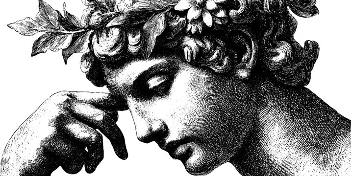 Classical statue with botanical details - timeless vintage art for design and decoration