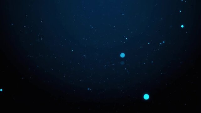 Sparse scattering neon blue micro particles drifting slow arcs quiet atmospheric futuristic cinematic surreal ethereal ambience cascading softly glowing abstract unique style variation one