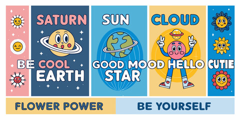 Colorful illustration featuring planets sun cloud and positive affirmations © SreemotiRaba