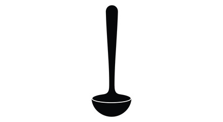 A stark black silhouette of a classic soup spoon stands vertically against a plain white background a simple design silhouette © ArtBySalea07