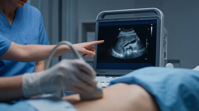 Medical Professional Performing Ultrasound Examination.