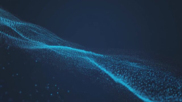 Sparse scattering neon blue micro particles drifting slow arcs quiet atmospheric futuristic cinematic surreal ethereal ambience cascading softly glowing abstract unique style variation three