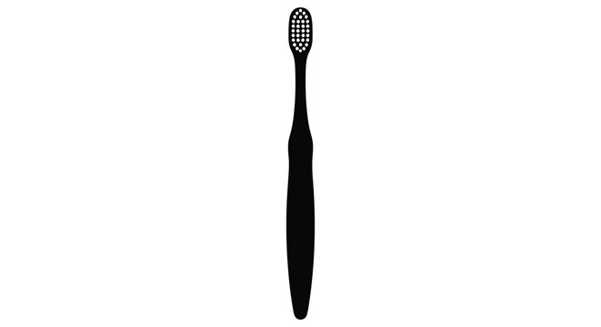 A minimalist depiction of a black toothbrush against a stark white background presents a simple clean aesthetic silhouette high quality professional