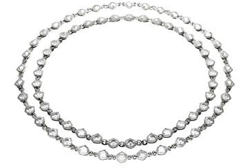 Obraz premium Elegant double strand necklace featuring sparkling diamond-like gemstones set in polished silver, isolated on a black background