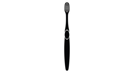 A stark black toothbrush stands prominently against a pure white background creating a bold graphic silhouette high quality professional detailed modern © ArtBySalea07
