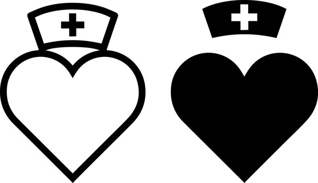 Nurse hat icons with heart symbols for healthcare concepts