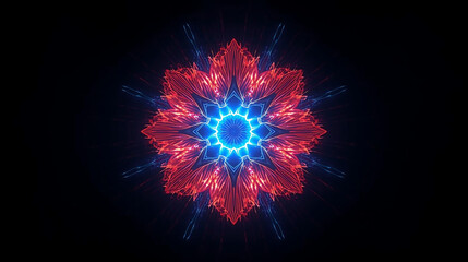 Fototapeta premium Neon blue and red glowing star flower illustration wallpaper 4k ,Generative AI.