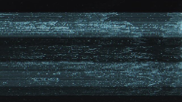 Modern Cyberpunk Aesthetic Cyan Static Noise Screen with Analog Signal Distortion and Scanlines. Perfect for themes related to cybersecurity, data corruption, futuristic technology, system errors.