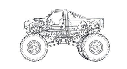 Monster Truck Blueprint - Off-road Vehicle Technical Drawing © Roni