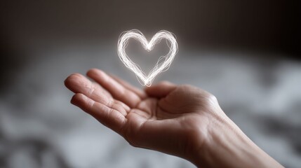 Fototapeta premium Hand holding a glowing heart symbol, representing love and care