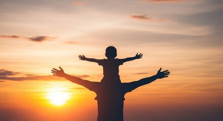 Fototapeta premium Heartwarming father's day moment silhouette of father and child embracing sunset