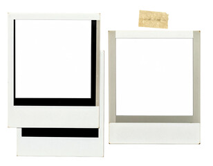 Three stacked and taped blank instant photograph frames, with white center and black borders