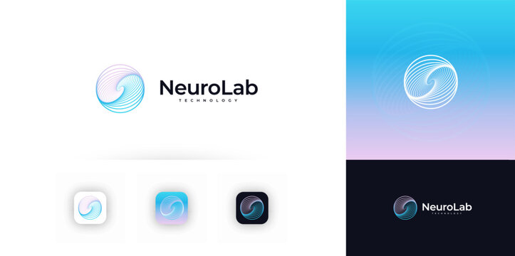 AI Automation Round Logo Icon Label, Software Company Logotype Concept, Business Digital Transformation Symbol, Research and innovative Technology. Abstract Funnel Swirl Vortex Design. Vector Logos