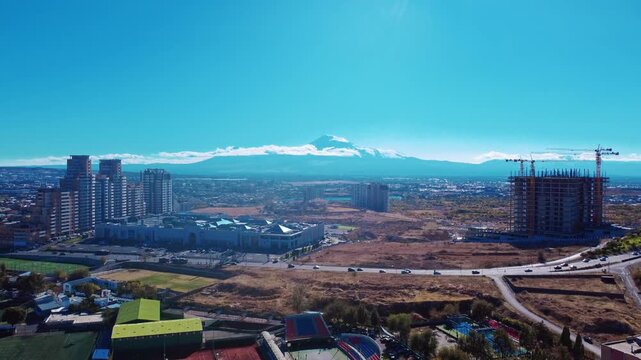 Mount Ararat and Yerevan Skyline with Modern City Development