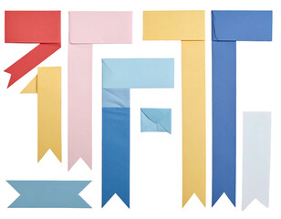 Colorful arrangement of folded fabric pieces, forming various shapes