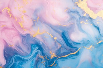Fototapeta premium Unique abstract pink and blue marble liquid texture with gold splashes for creative projects and designs