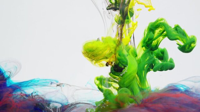 Green Ink Flowing in Water on White Background, Mindful Abstract Visual