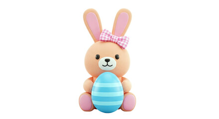 Obraz premium Cute Bunny with Easter Egg and Pink Bow