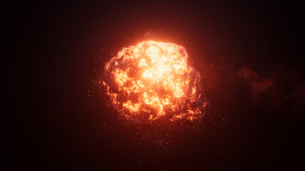 Obraz premium 激しく燃え上がる大爆発の火炎と煙｜黒背景