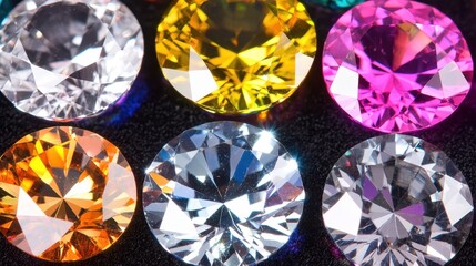 Fototapeta premium A dazzling collection of precisely cut and faceted gemstones of uniform size and vibrant colors displayed in close up detail