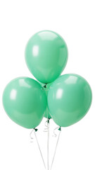 Three green balloons floating isolated on transparent background