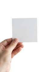 Hand holding white card isolated on transparent background