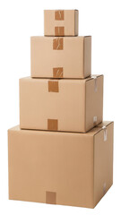 Stack of cardboard boxes isolated on transparent background