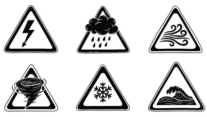 Weather warning signs vector illustration set for safety and alert