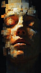 Digital Face Black Background Abstract AI Concept Cyber Security Big Data