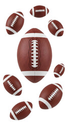 Multiple footballs isolated on transparent background