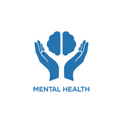 Fototapeta premium Hands holding brain illustration for mental health awareness campaign graphic