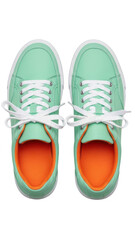 Mint green sneakers with white laces isolated on transparent background