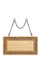 Decorative wooden sign with ornate frame isolated on transparent background