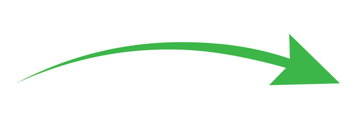 Fototapeta premium Hand Drawn Style Green Curved Arrow Pointing Right Design Element for Business Growth Direction Process Flow and Success Concept on White Background.