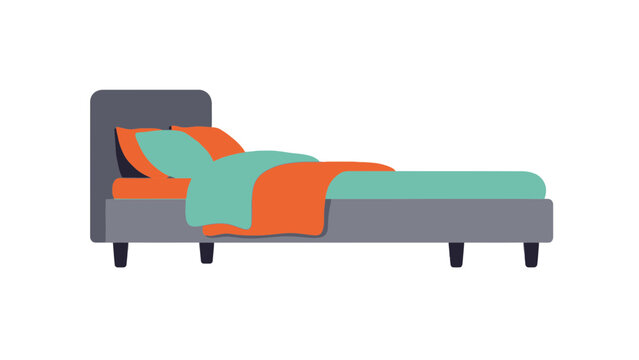 Bed with orange and green bedding in a minimalist style illustration