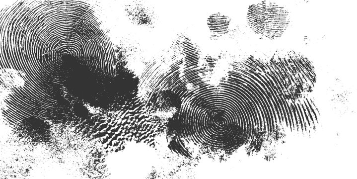 Dark grey fingerprint patterns and smudges on a white background prints texture
