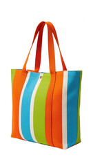 Colorful striped tote bag isolated on transparent background