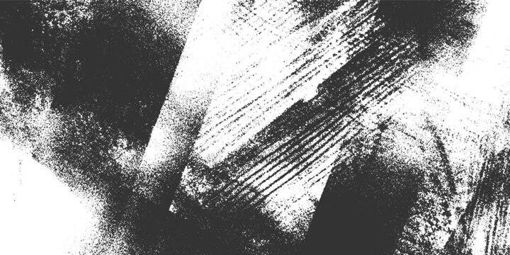 Grungy black and white abstract texture with diagonal brush strokes and speckled noise grunge
